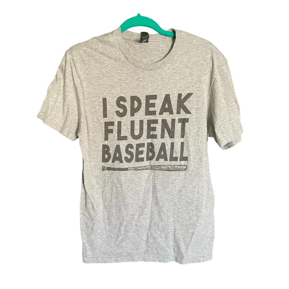 NWT Dist Rict Mens I Speak Fluent Baseball T-Shirt Short Sleeve Size M Gray
